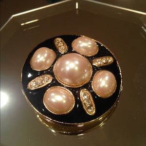 Gold Black Lacquer Art Deco Brooch